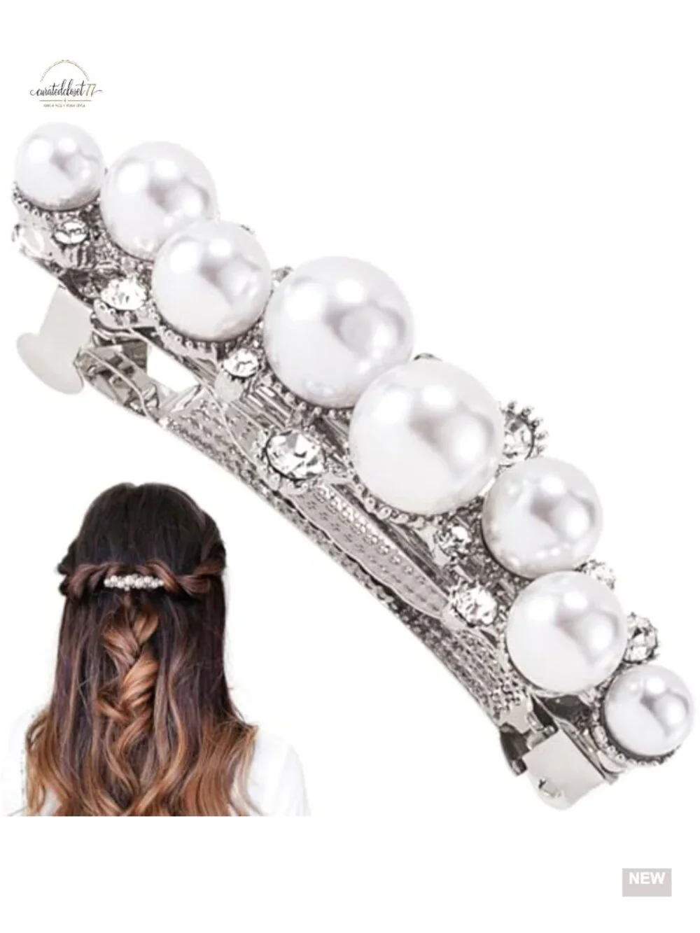 Elegant Pearl Hair Snap Clips for Wedding Parties, Silver, Style1
